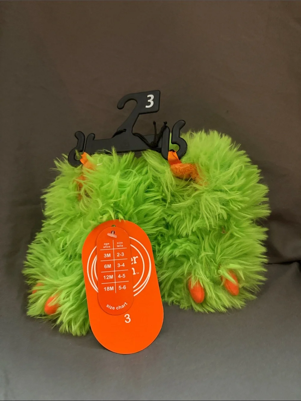 wonder nation Green Fuzzy Monster Slippers with Orange Claws - Size 3 NWT SDR